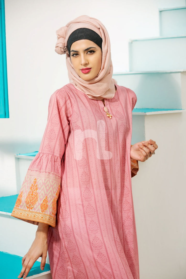 DE18-12 Pink Digital Printed Stitched Lawn Jalabiya - Nishat Linen UAE