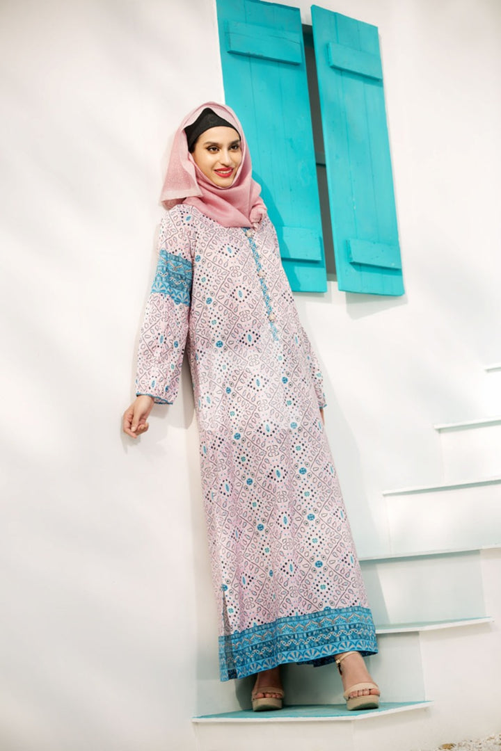 DE18-14 Pink Digital Printed Stitched Lawn Jalabiya - Nishat Linen UAE