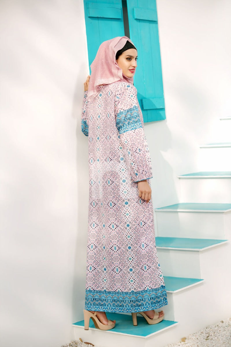 DE18-14 Pink Digital Printed Stitched Lawn Jalabiya - Nishat Linen UAE