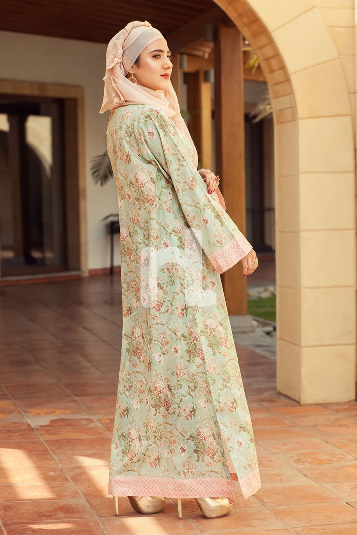 DE19-21 Green Digital Printed Stitched Pima Cotton Jalabiya - 1PC - Nishat Linen UAE