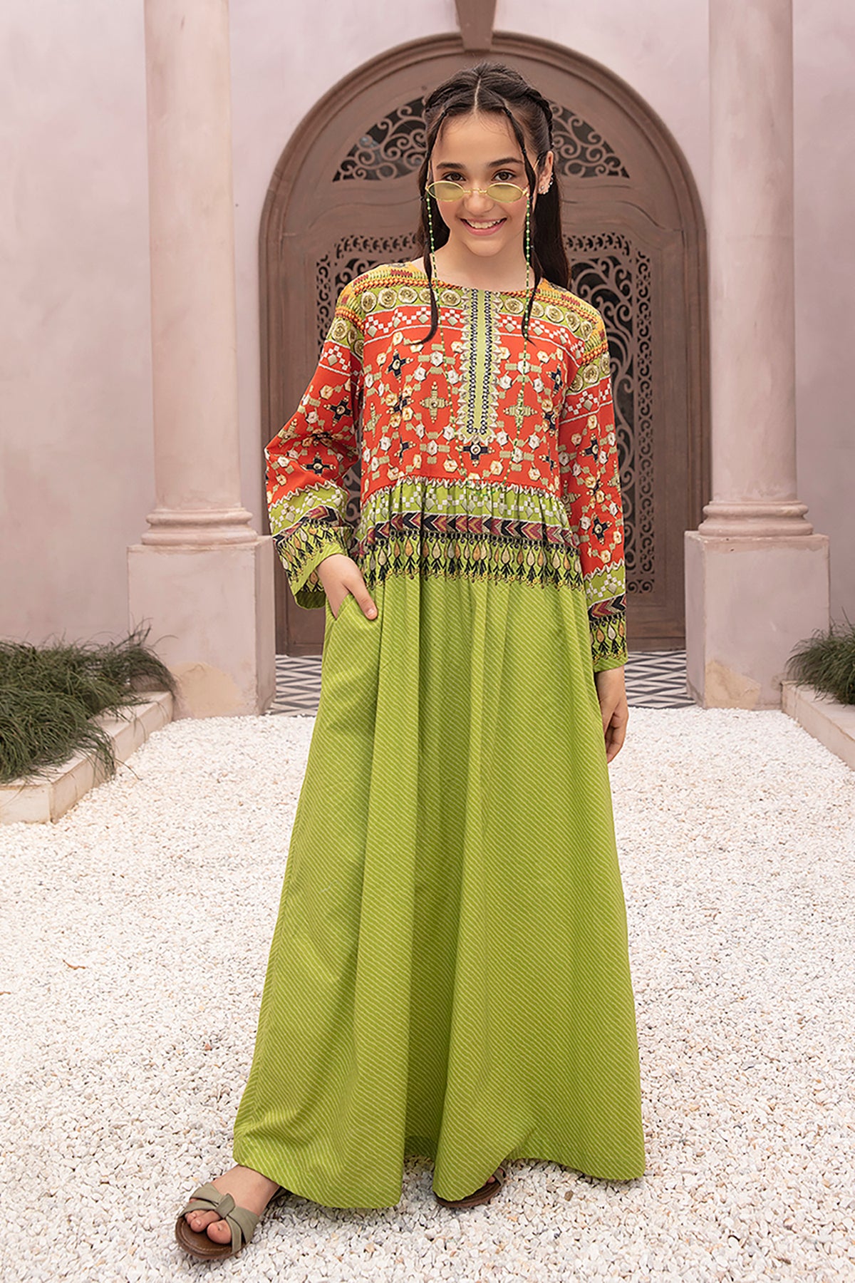DE22-13-Side Pocket Printed Fustaan 1PC