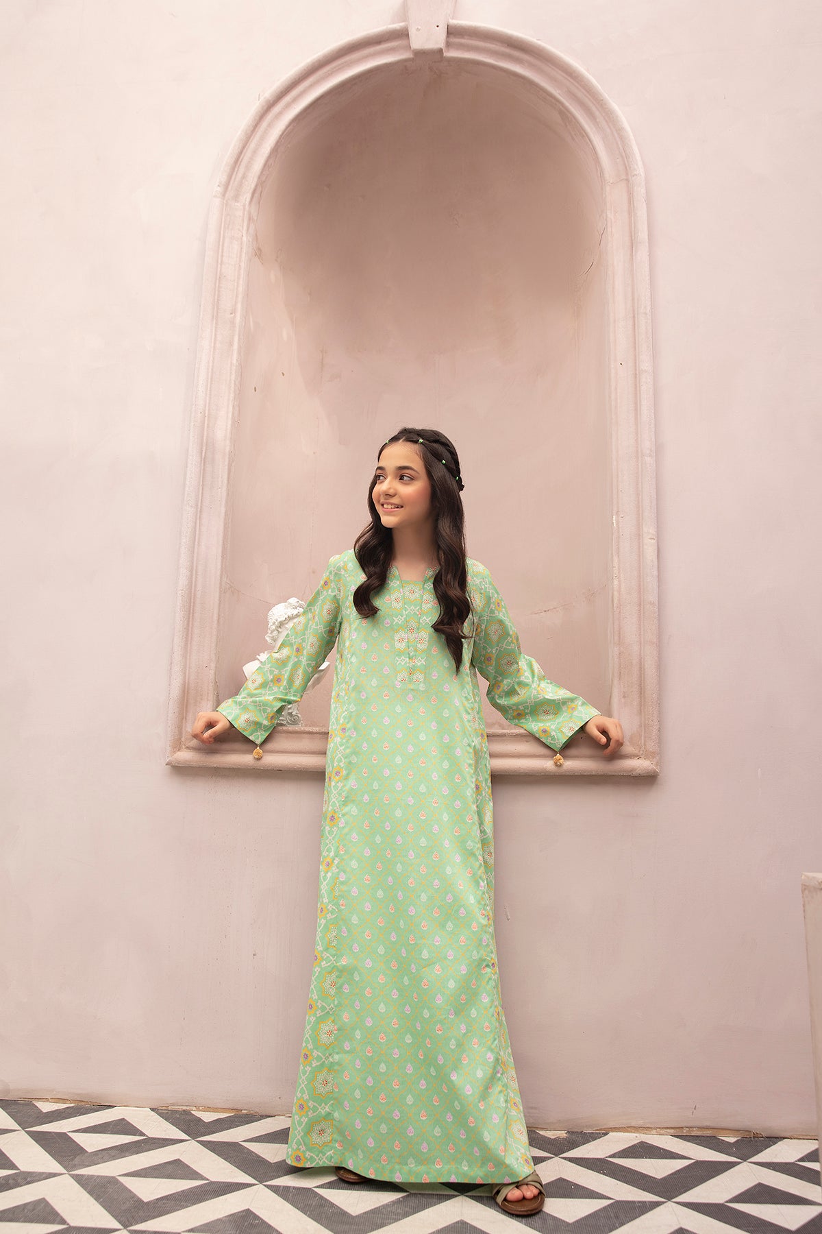 DE22-30-Tassels Detailing Printed Fustaan 1PC