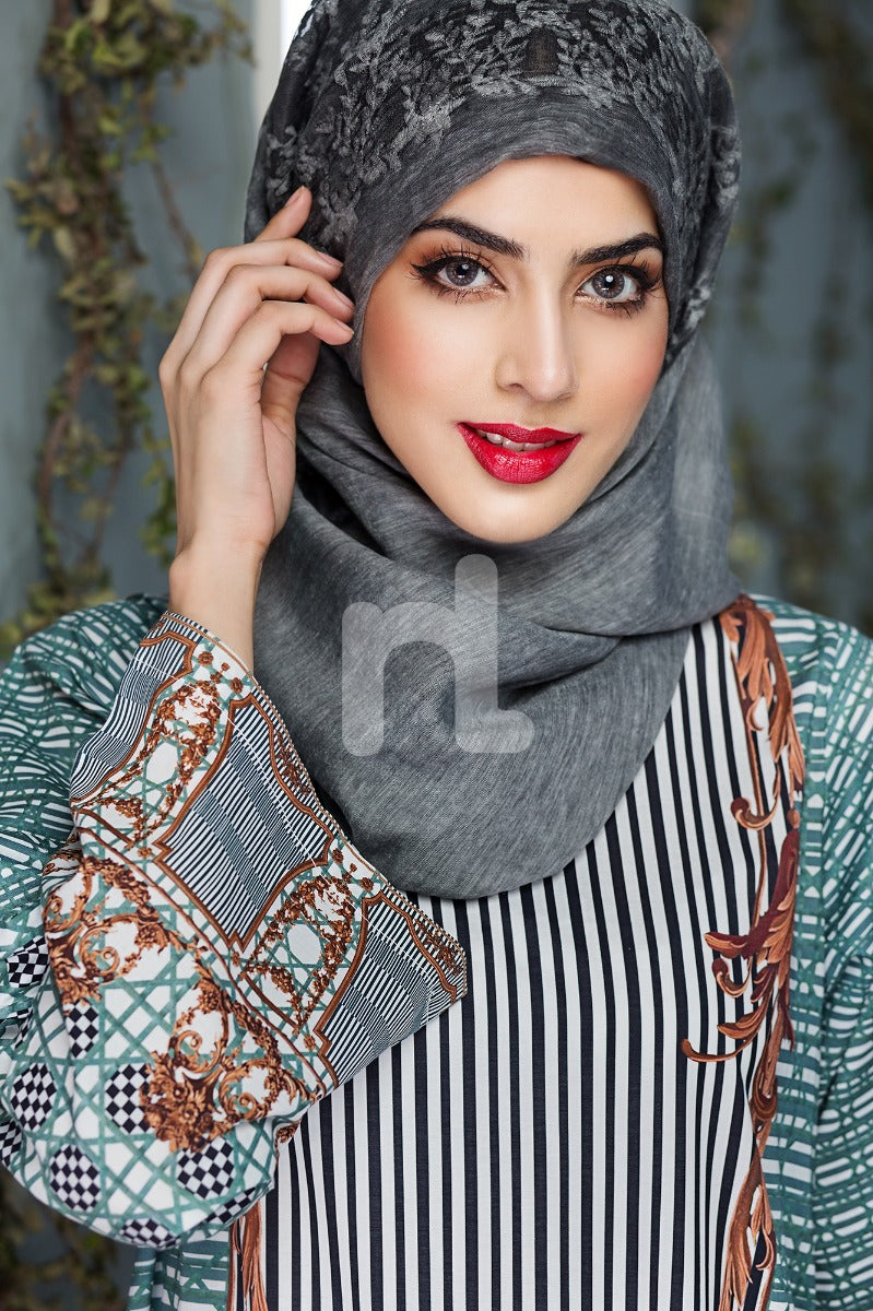 DS18-116 Beige Digital Printed Stitched Lawn Jalabiya - Nishat Linen UAE