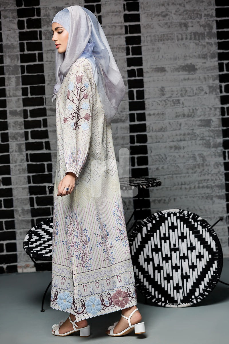DS18-146 Off White Digital Printed Stitched Lawn Jalabiya - 1PC - Nishat Linen UAE