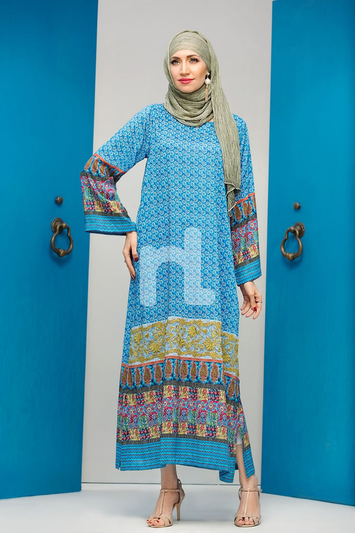DS18-56 Blue Digital Printed Stitched Jalabiya - 1PC - Nishat Linen UAE