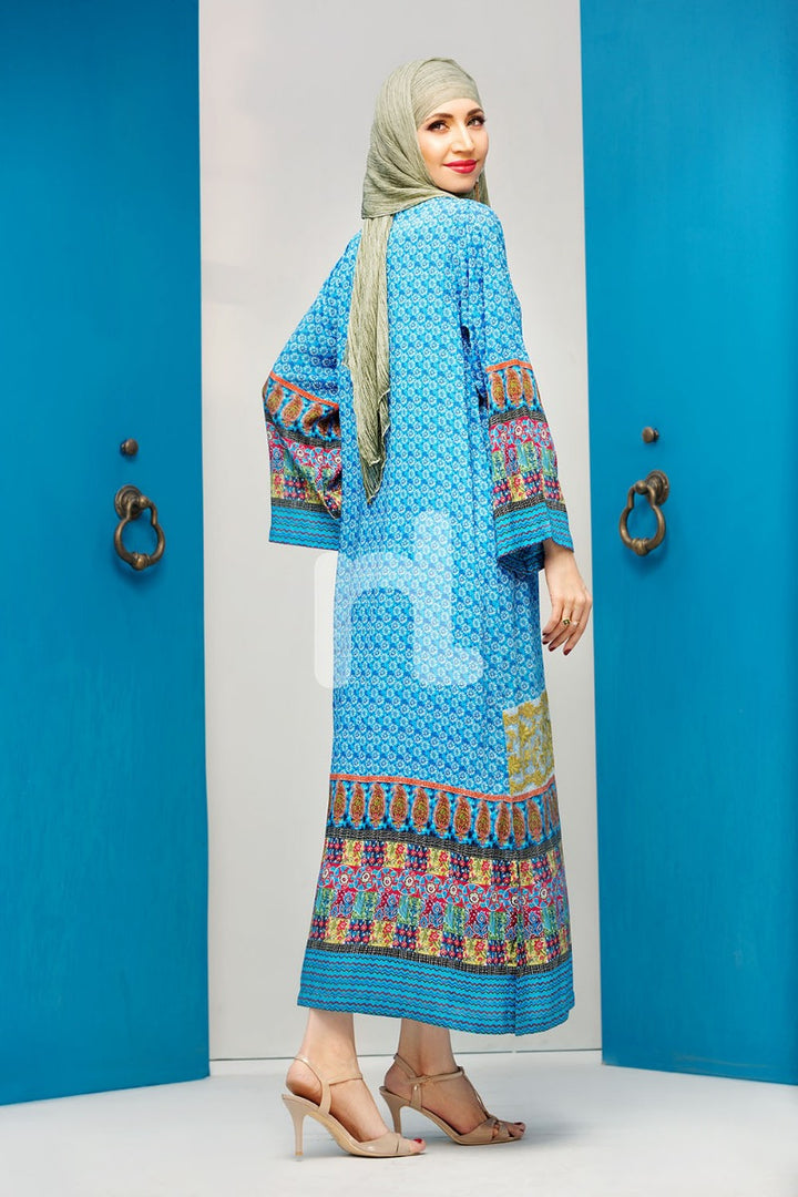 DS18-56 Blue Digital Printed Stitched Jalabiya - 1PC - Nishat Linen UAE