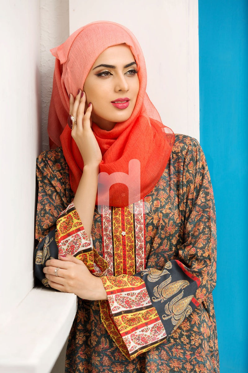 DS18-59 Brown Digital Printed Stitched Jalabiya - 1PC - Nishat Linen UAE