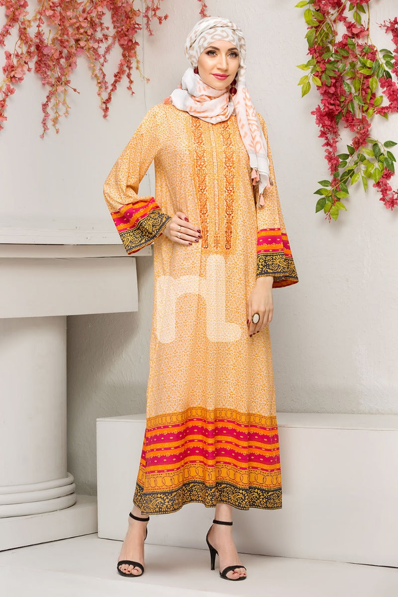 DS18-76 Peach Digital Printed Stitched Jalabiya - 1PC - Nishat Linen UAE