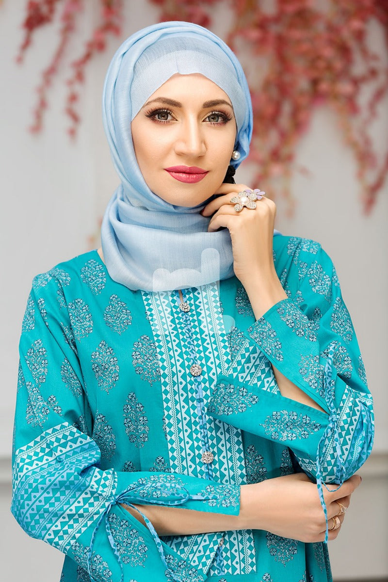DS18-77 Blue Digital Printed Stitched Jalabiyas - 1PC - Nishat Linen UAE