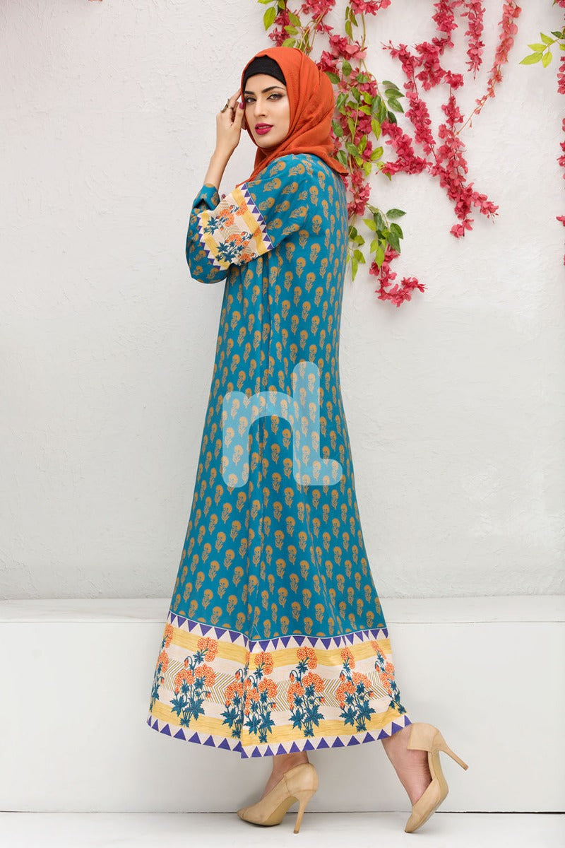 DS18-86 Blue Printed Stitched Jalabiya - 1PC - Nishat Linen UAE