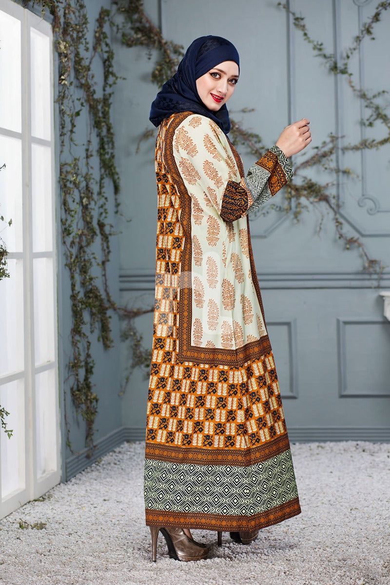 DS18-93 Brown Digital Printed Stitched Lawn Jalabiya - Nishat Linen UAE