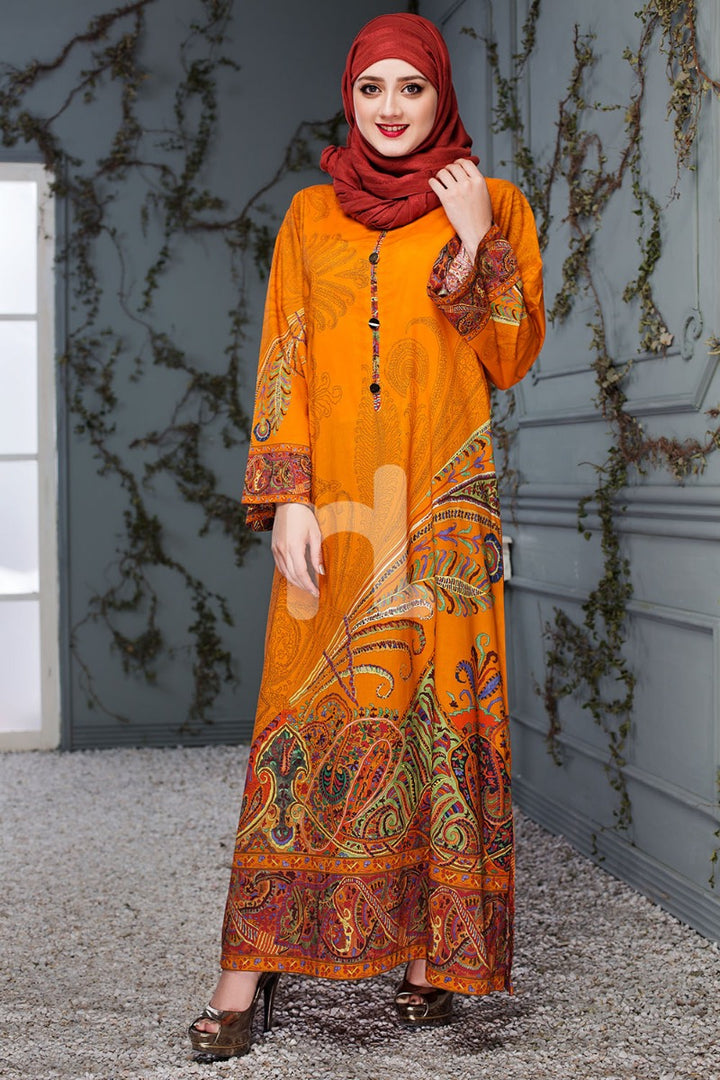 DS18-94 Orange Digital Printed Stitched Lawn Jalabiya - Nishat Linen UAE