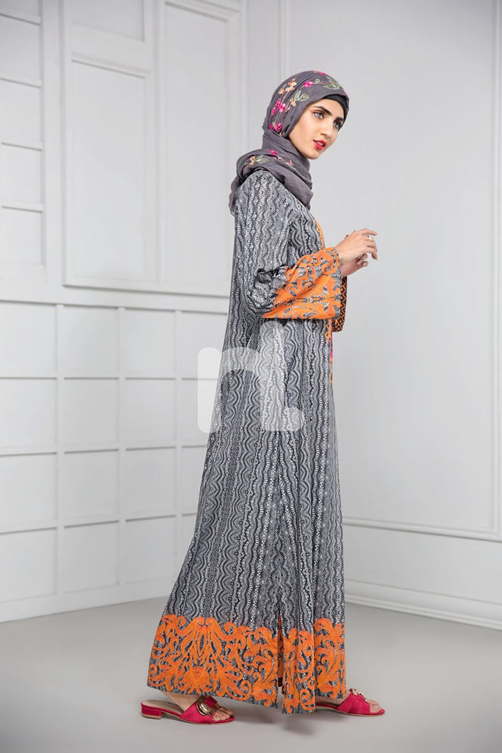 DS19-06 Grey Digital Printed Stitched Cambric Jalabiya - 1PC - Nishat Linen UAE