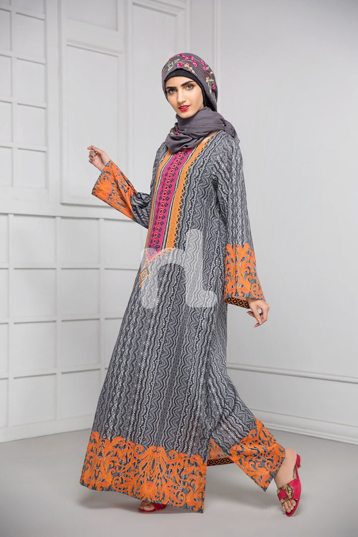 DS19-06 Grey Digital Printed Stitched Cambric Jalabiya - 1PC - Nishat Linen UAE