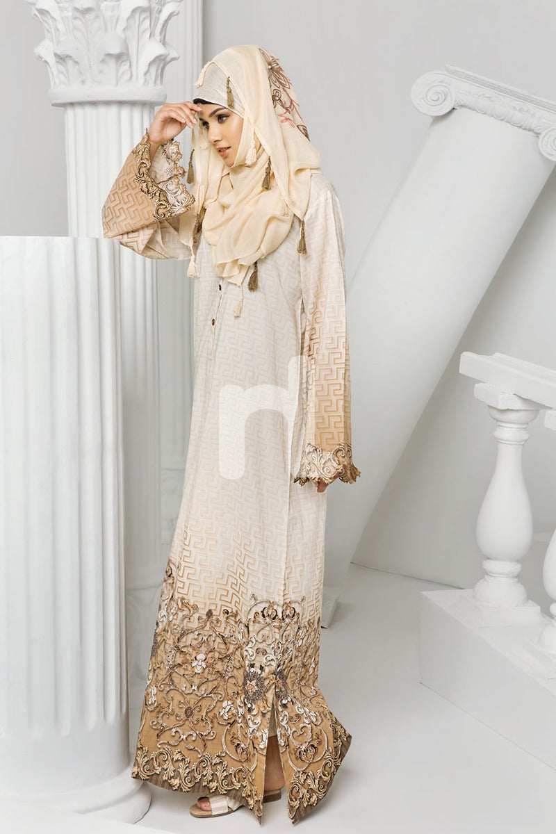 DS19-07 Beige Digital Printed Stitched Cambric Jalabiya - 1PC - Nishat Linen UAE
