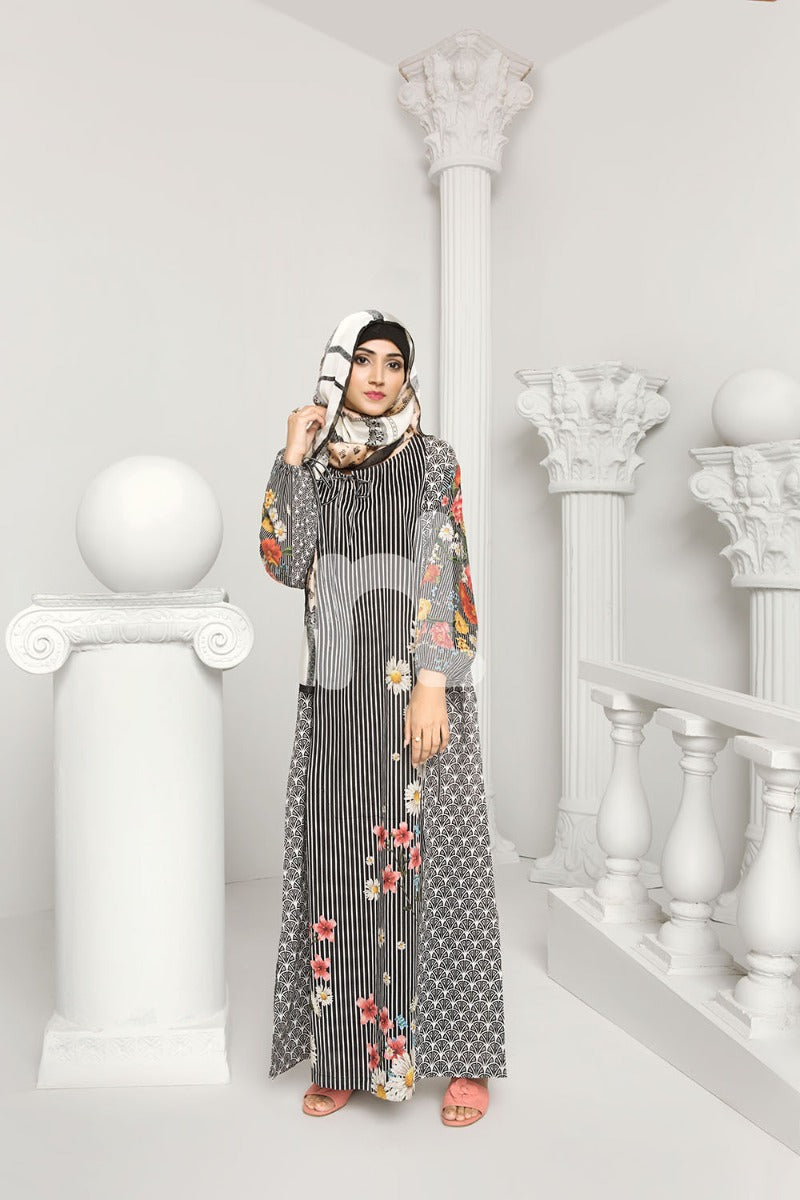 DS19-09 Black Digital Printed Stitched Lawn Jalabiya - 1PC - Nishat Linen UAE