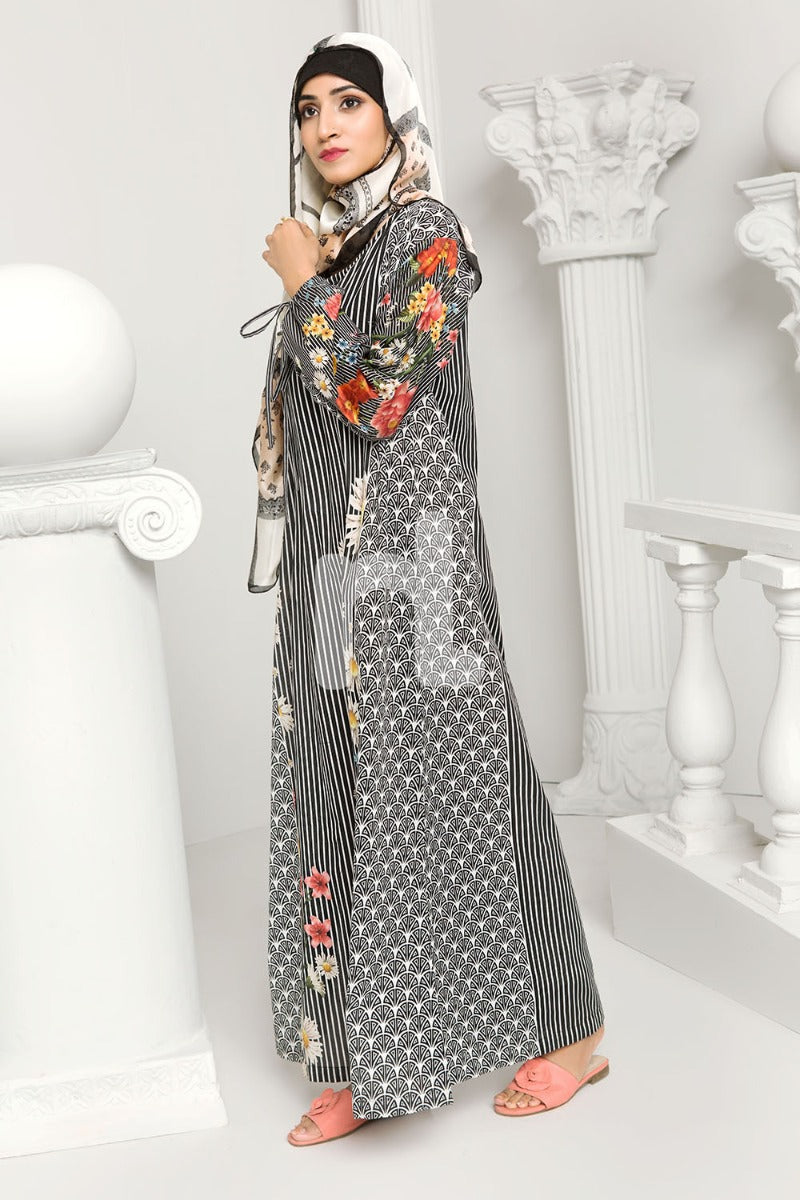 DS19-09 Black Digital Printed Stitched Lawn Jalabiya - 1PC - Nishat Linen UAE