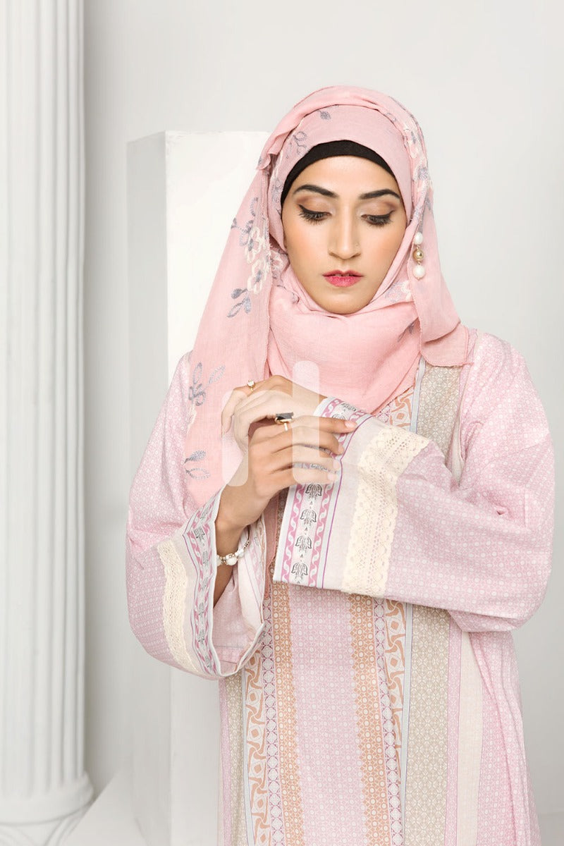 DS19-11 Pink Digital Printed Stitched Lawn Jalabiya - 1PC - Nishat Linen UAE