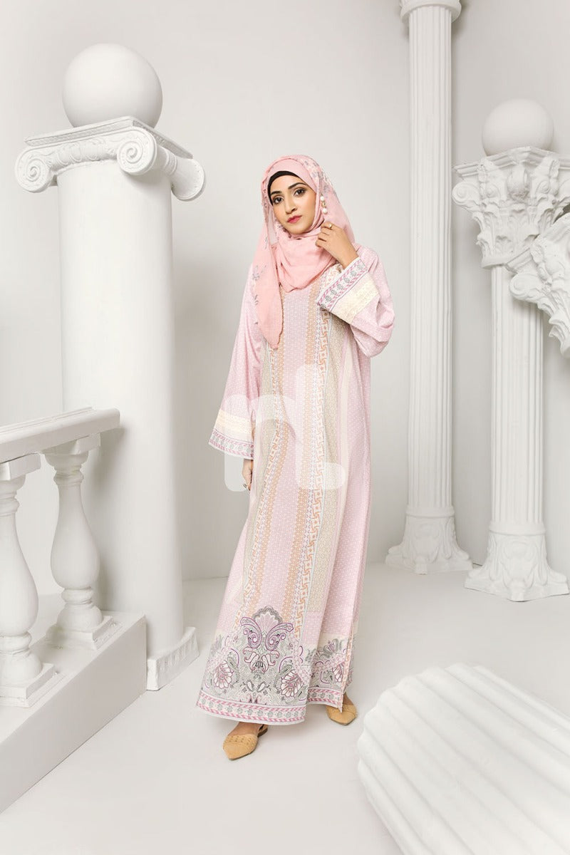 DS19-11 Pink Digital Printed Stitched Lawn Jalabiya - 1PC - Nishat Linen UAE