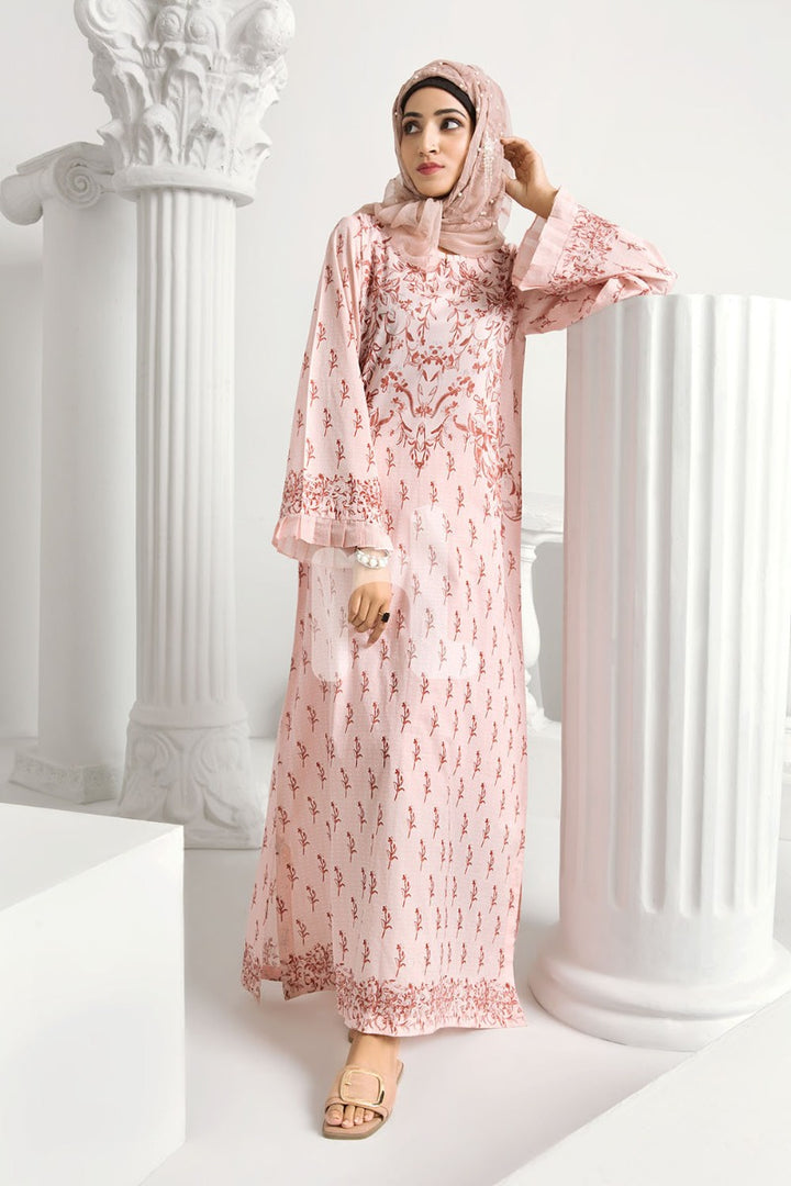 DS19-14 Pink Digital Printed Stitched Cambric Jalabiya - 1PC - Nishat Linen UAE