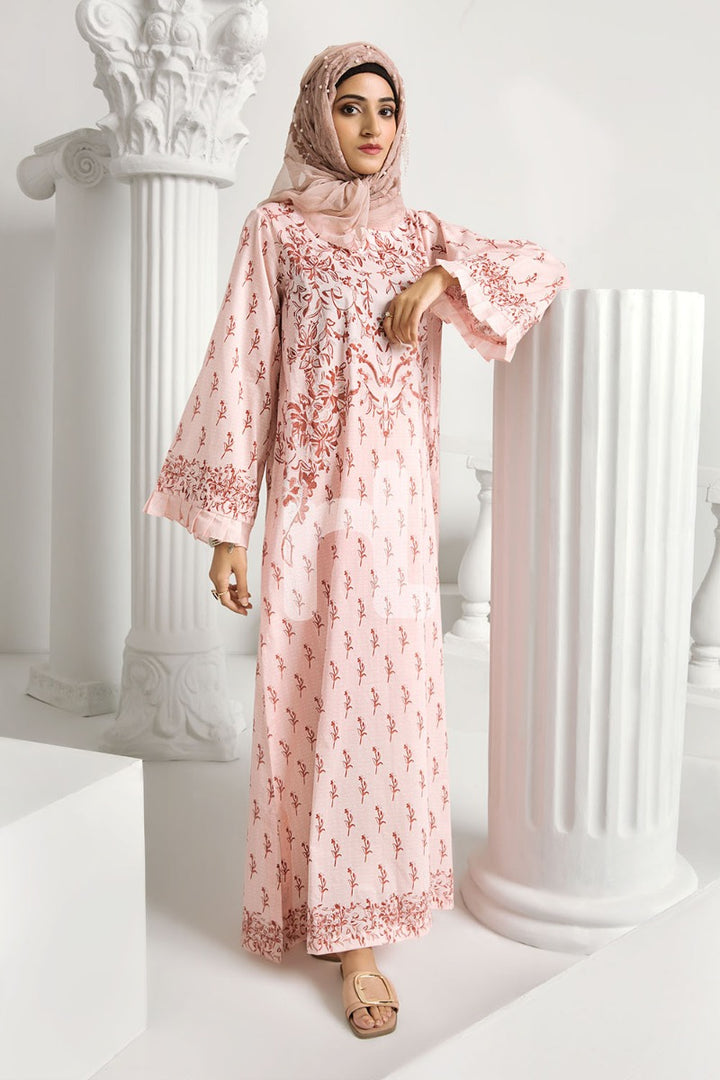 DS19-14 Pink Digital Printed Stitched Cambric Jalabiya - 1PC - Nishat Linen UAE
