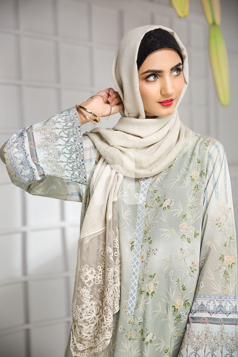 DS19-161 Grey Digital Printed Stitched Lawn Jalabiya - 1PC - Nishat Linen UAE