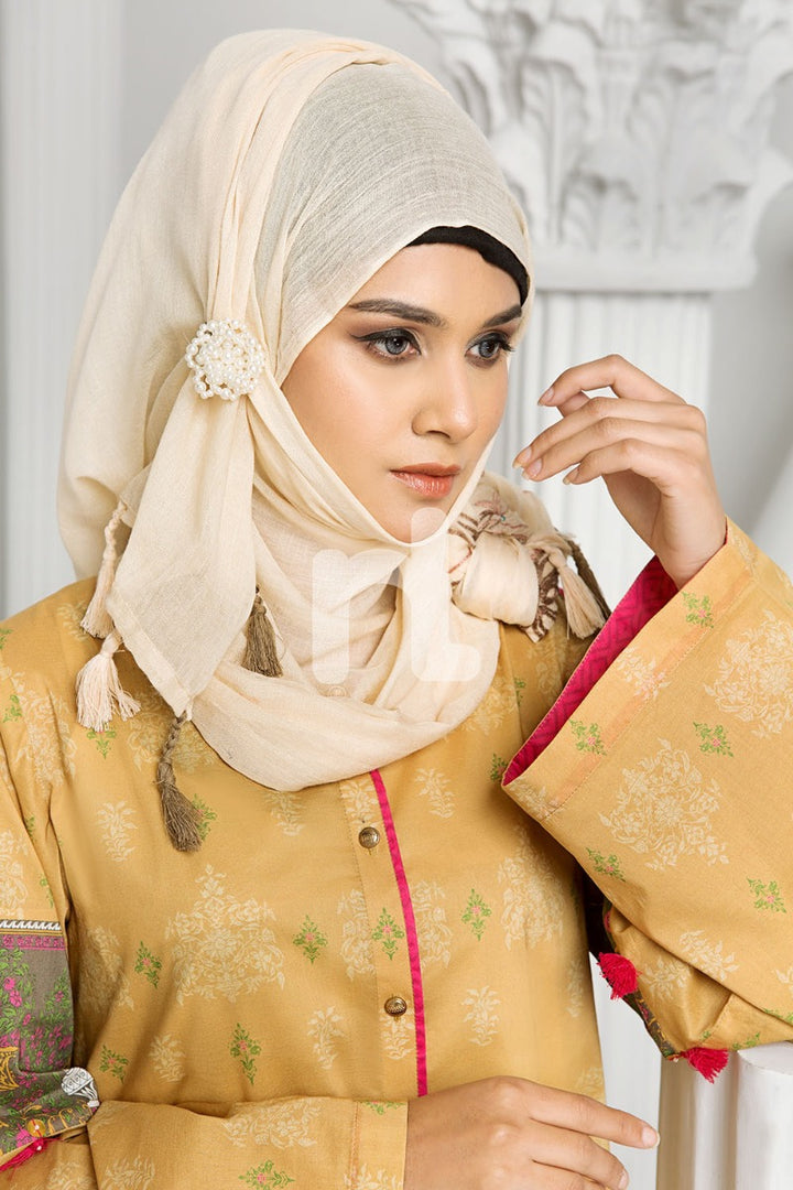 DS19-16 Yellow Digital Printed Stitched Cambric Jalabiya - 1PC - Nishat Linen UAE