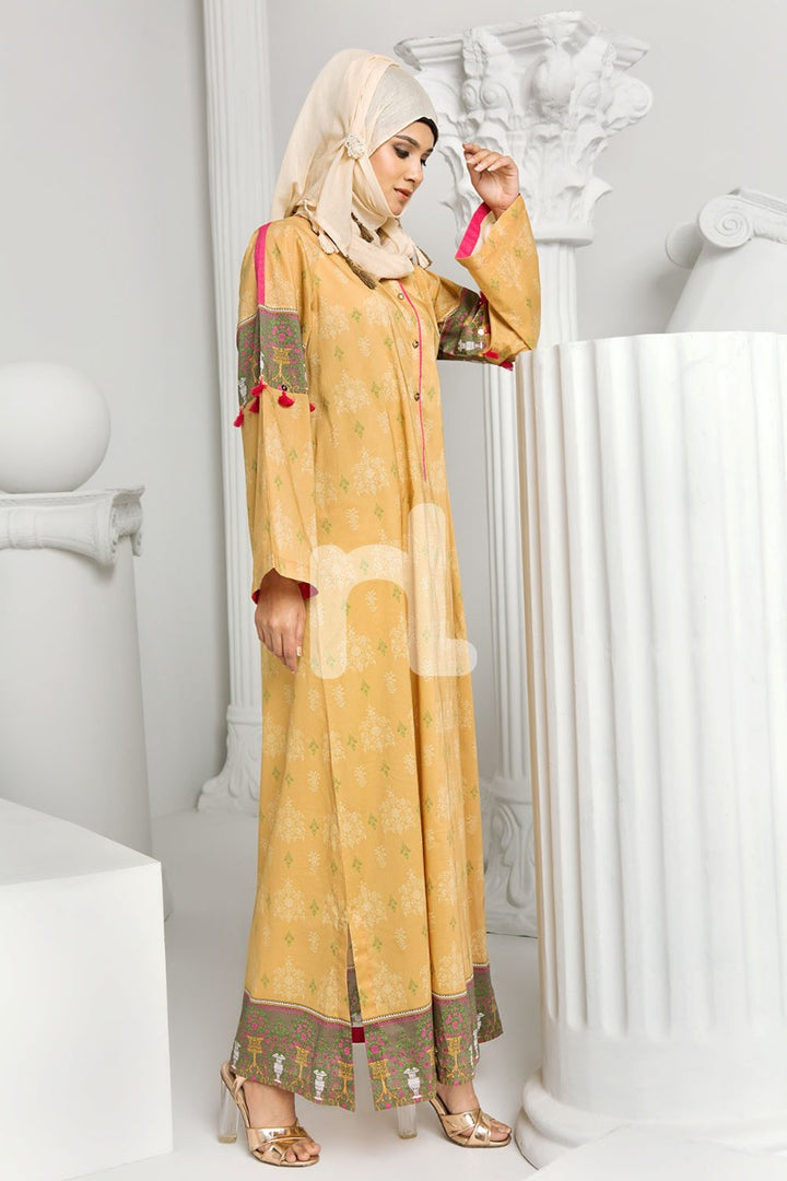 DS19-16 Yellow Digital Printed Stitched Cambric Jalabiya - 1PC - Nishat Linen UAE