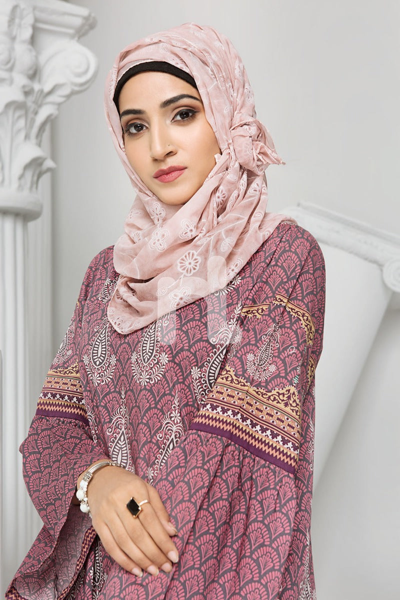 DS19-178 Maroon Digital Printed Stitched Lawn Jalabiya - 1PC - Nishat Linen UAE