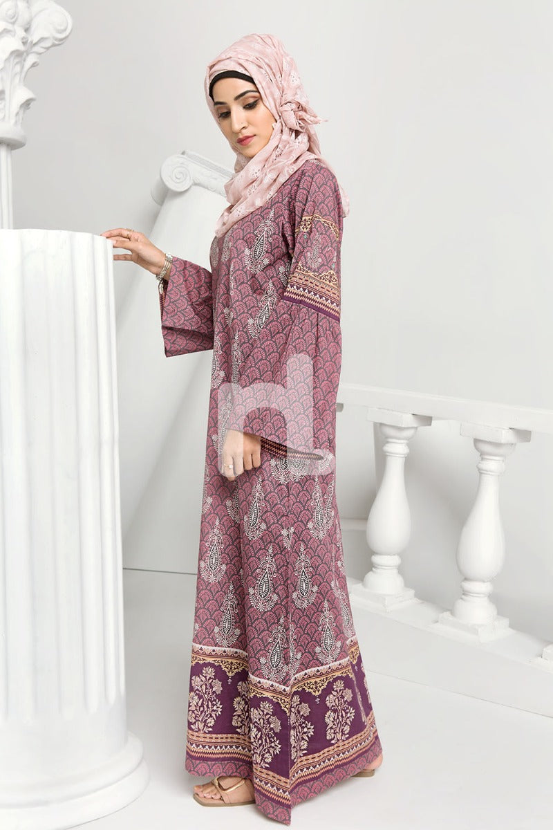 DS19-178 Maroon Digital Printed Stitched Lawn Jalabiya - 1PC - Nishat Linen UAE