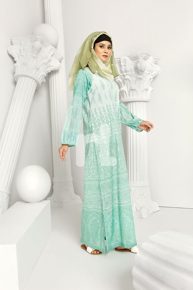 DS19-180 Green Digital Printed Stitched Lawn Jalabiya - 1PC - Nishat Linen UAE