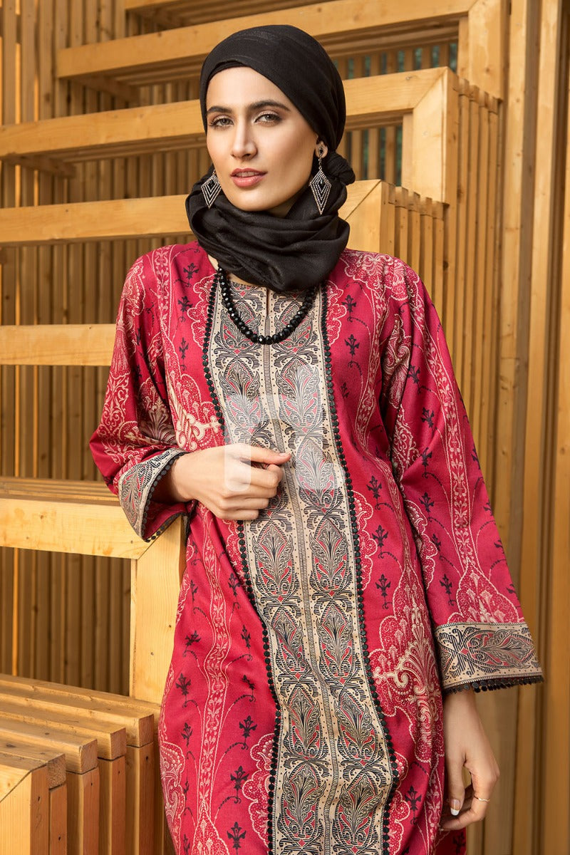 DS19-23 Red Digital Printed Stitched Lawn Jalabiya - 1PC - Nishat Linen UAE