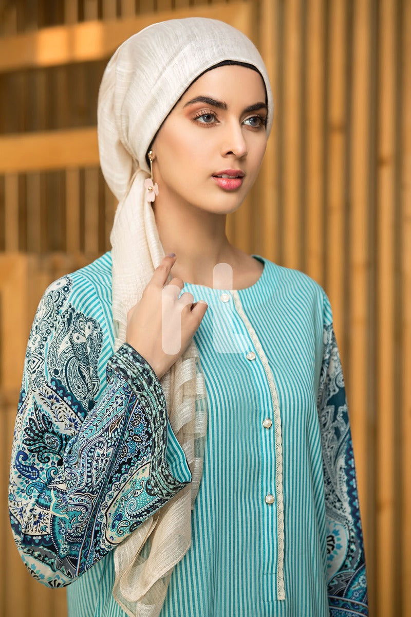 DS19-26 Blue Digital Printed Stitched Lawn Jalabiya - 1PC - Nishat Linen UAE