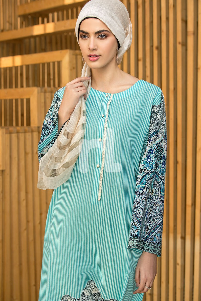 DS19-26 Blue Digital Printed Stitched Lawn Jalabiya - 1PC - Nishat Linen UAE
