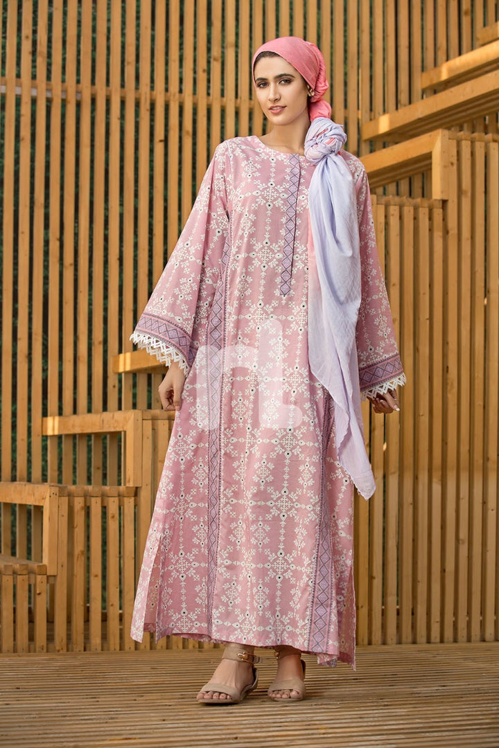 DS19-27 Pink Printed Stitched Lawn Jalabiya – 1PC - Nishat Linen UAE