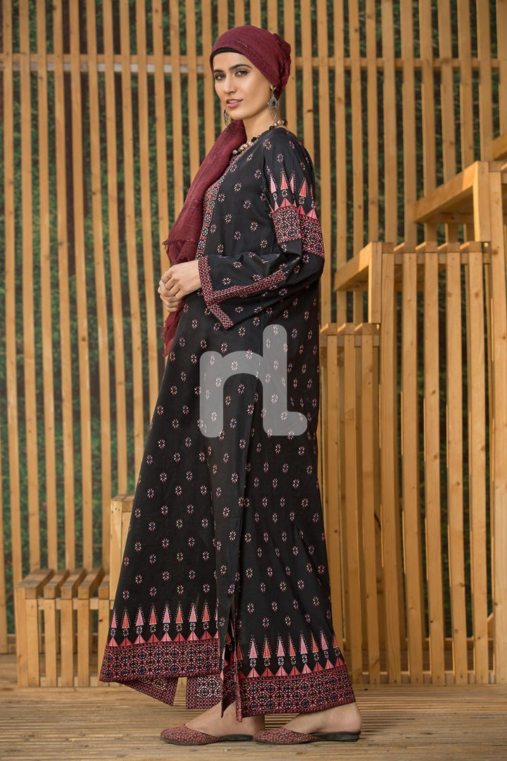 DS19-30 Black Digital Printed Stitched Lawn Jalabiya - 1PC - Nishat Linen UAE
