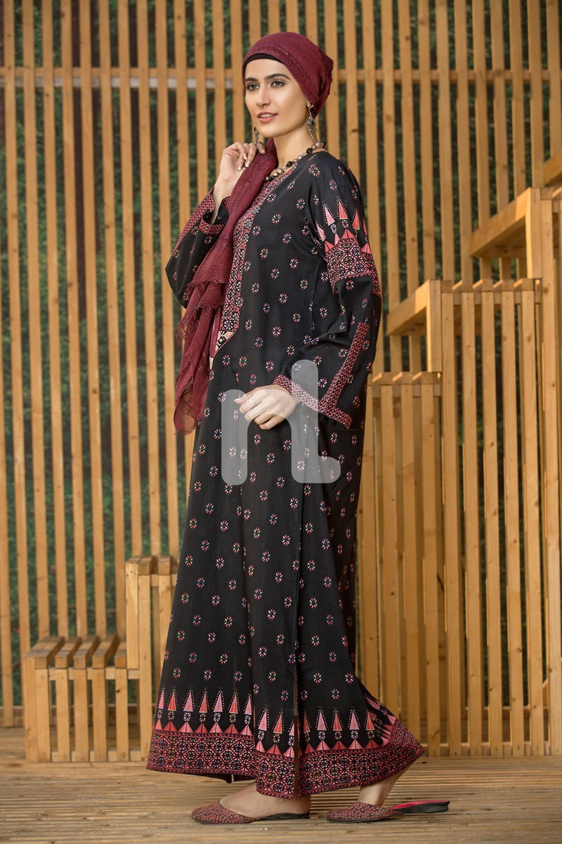 DS19-30 Black Digital Printed Stitched Lawn Jalabiya - 1PC - Nishat Linen UAE