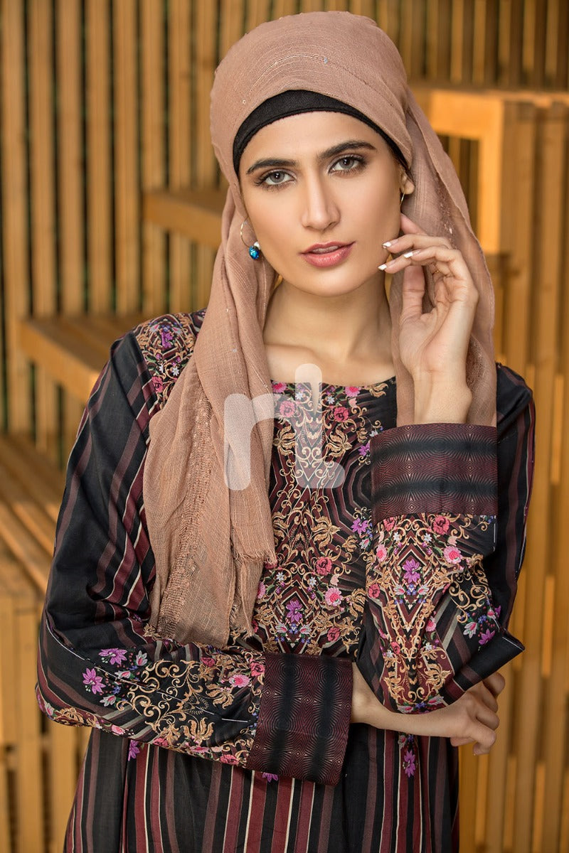 DS19-32 Black Printed Stitched Lawn Jalabiya - 1PC - Nishat Linen UAE