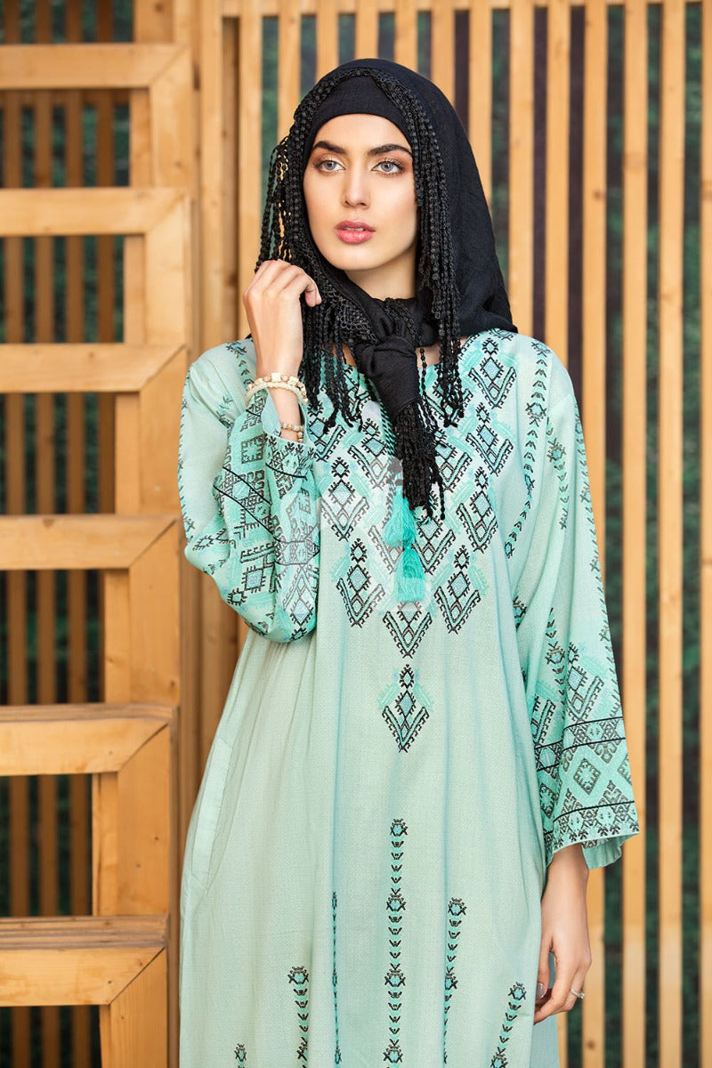 DS19-37 Green Printed Stitched Lawn Jalabiya - 1PC - Nishat Linen UAE