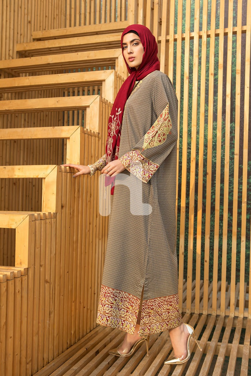 DS19-44 Brown Digital Printed Stitched Lawn Jalabiya - 1PC - Nishat Linen UAE