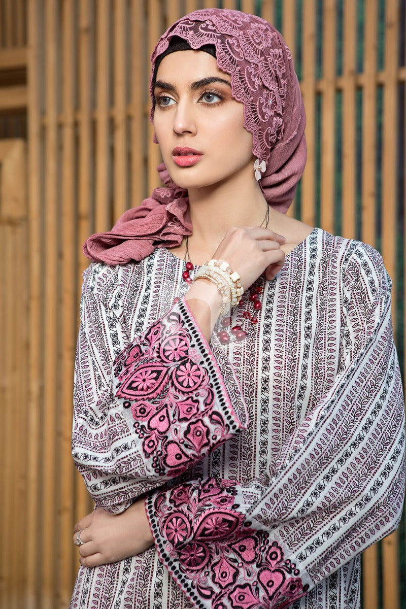 DS19-47 Beige Printed Embroidered Stitched Lawn Jalabiya – 1PC - Nishat Linen UAE