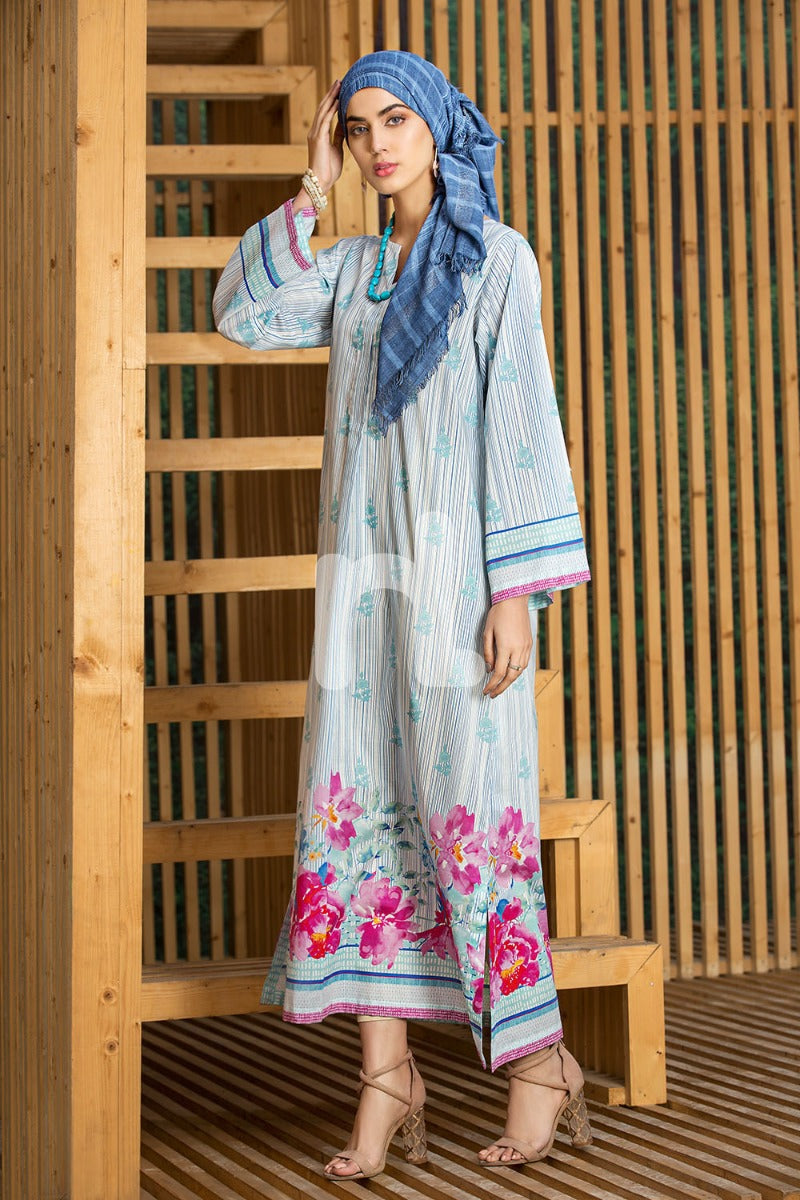 DS19-48 Blue Digital Printed Stitched Lawn Jalabiya - 1PC - Nishat Linen UAE