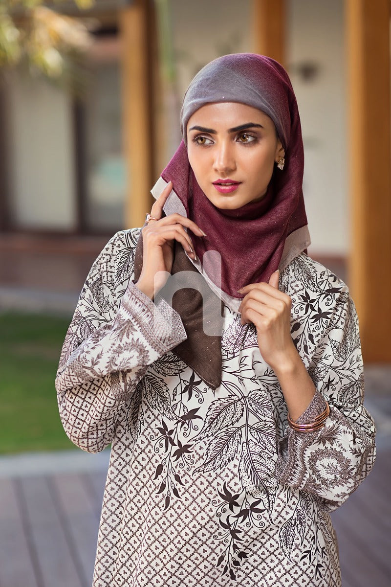 DS19-60 White Digital Printed Stitched Jalabiya - 1PC - Nishat Linen UAE