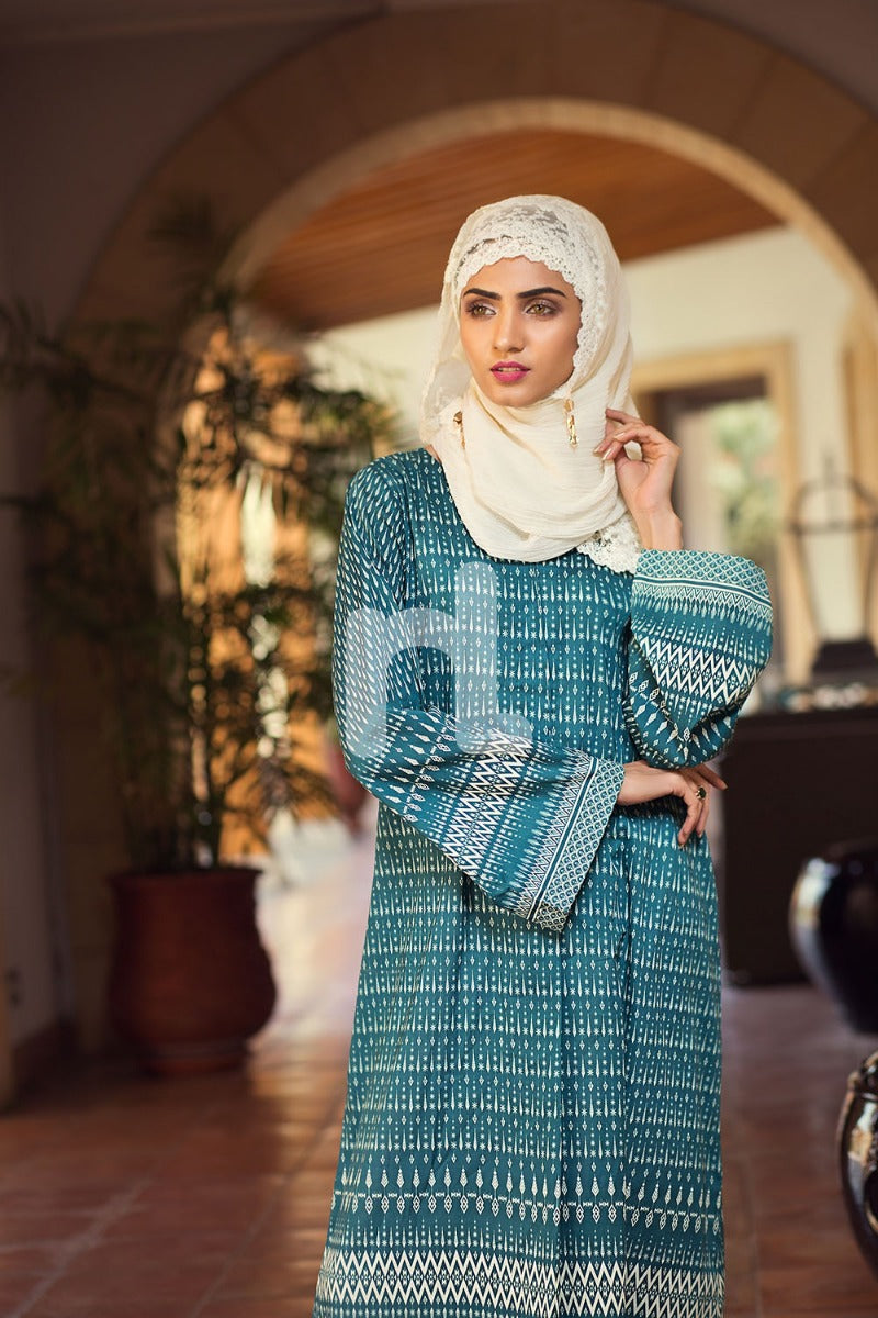 DS19-61 Sea Green Digital Printed Stitched Lawn Jalabiya 1PC - Nishat Linen UAE