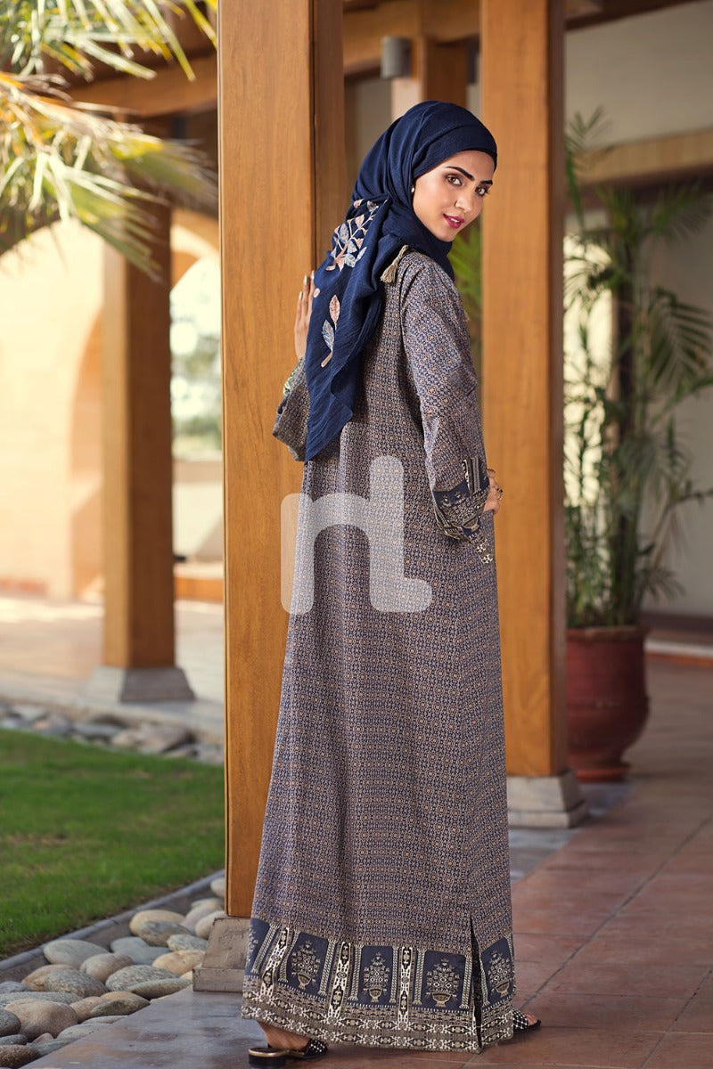 DS19-65 Blue Digital Printed Stitched Jalabiya - 1PC - Nishat Linen UAE