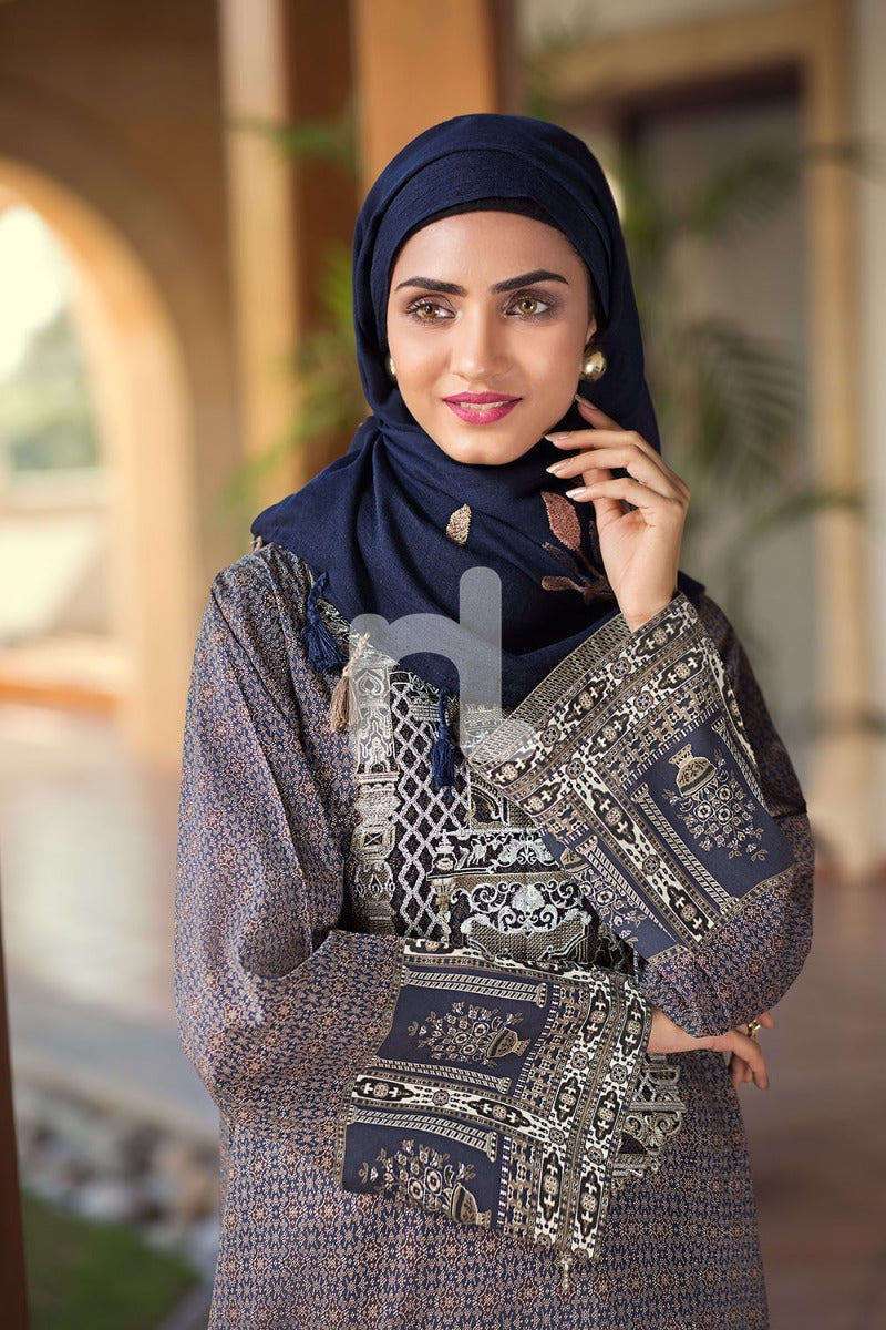 DS19-65 Blue Digital Printed Stitched Jalabiya - 1PC - Nishat Linen UAE