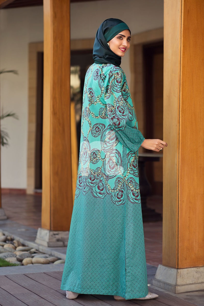 DS19-66 Green Digital Printed Stitched Lawn Jalabiya – 1PC - Nishat Linen UAE