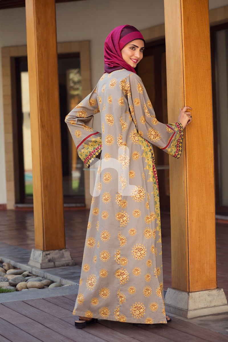 DS19-67 Light Brown Digital Printed Stitched Jalabiya - 1PC - Nishat Linen UAE