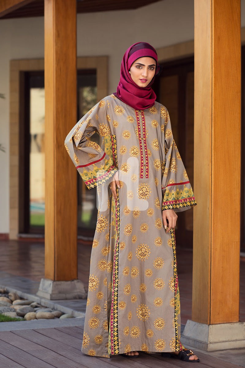 DS19-67 Light Brown Digital Printed Stitched Jalabiya - 1PC - Nishat Linen UAE