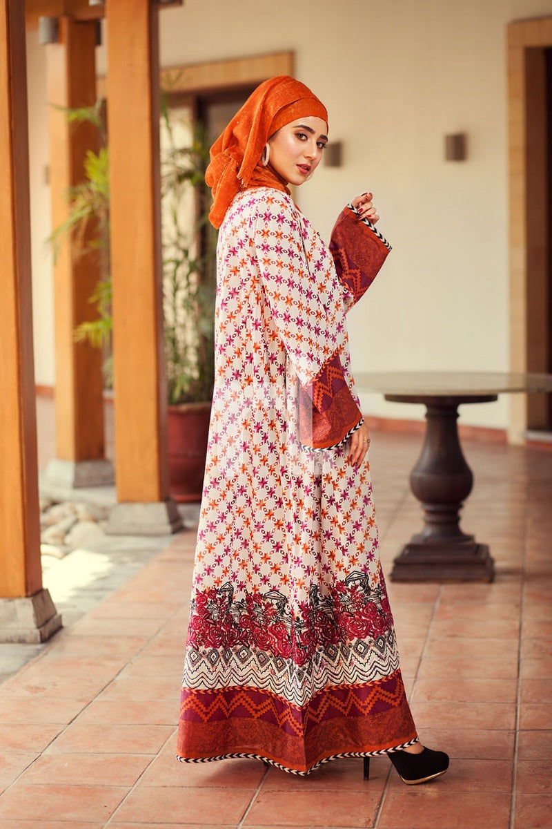 DS19-70 Beige Digital Printed Stitched Jalabiya - 1PC - Nishat Linen UAE